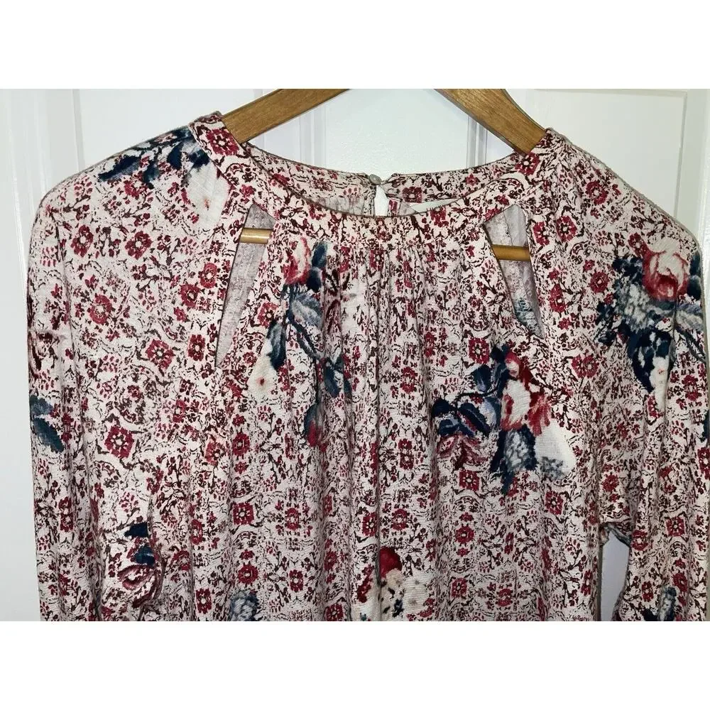 Lucky Brand Women's Boho Peasant Blouse Back Button Keyhole 2 Front Keyholes (M)